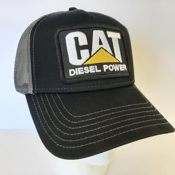 CAT Caterpillar Embroidered Patch Trucker Mesh Snapback Cap Hat Black & Gray - Picture 3 of 4